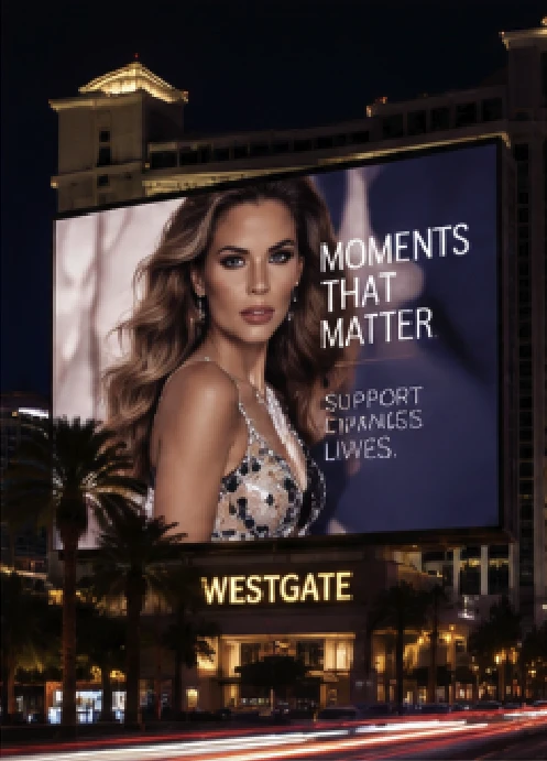 Digital billboard at the Westgate featuring Veronika Walker